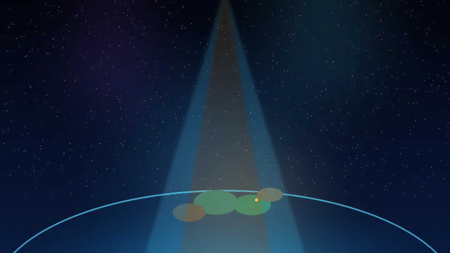 Earth from orbit with a landing beam
